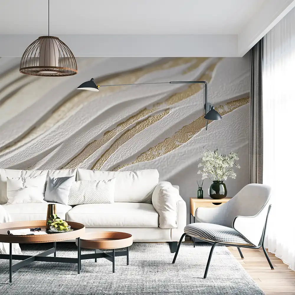 Elegant relief wallpaper creating a stylish interior with delicate texture and sophisticated design.