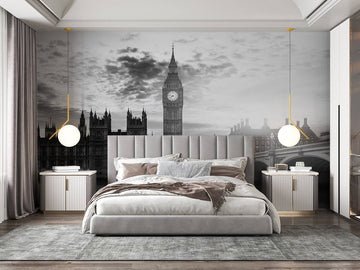 Самозалепващ фототапет черно-бял градски силует