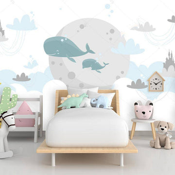 Детски фототапет "Сини китове"