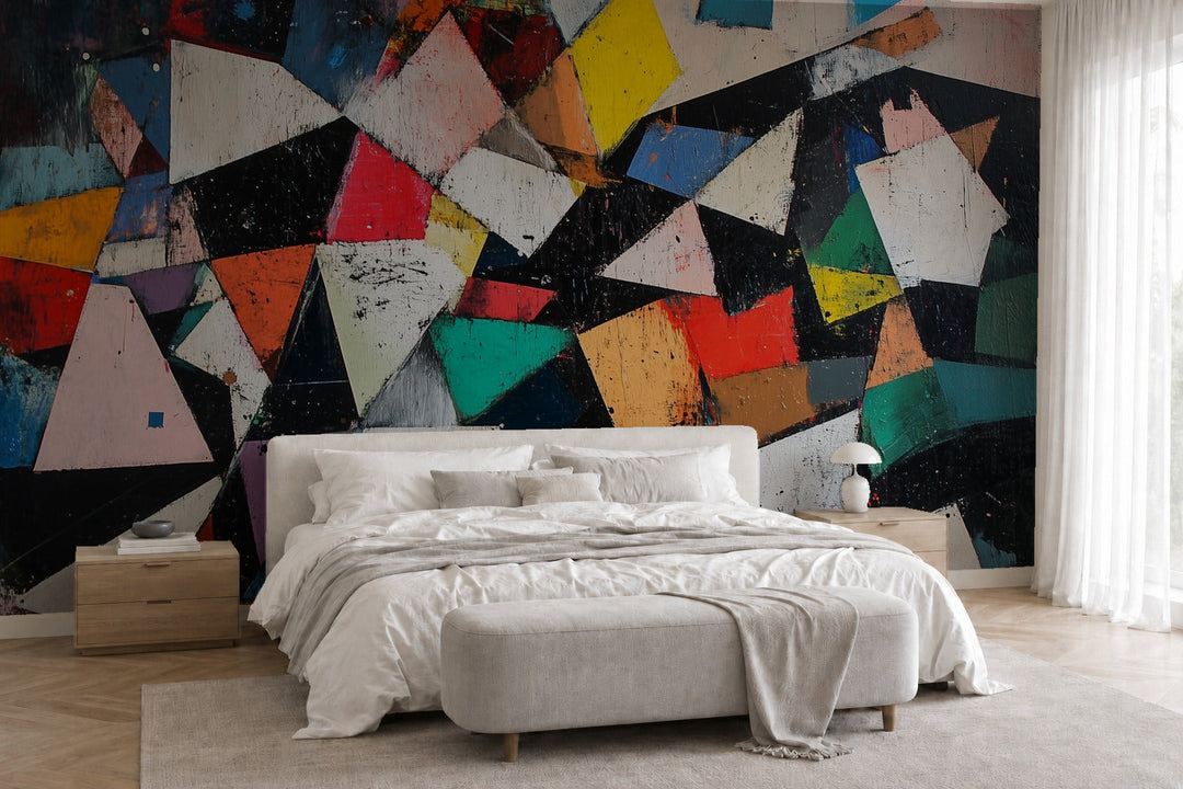 Фототапет Геометрична Абстракция в Наситени Багри – визуализация в интериор 3