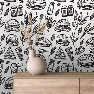 Фототапети за заведения – Черно-бял фастфууд арт дизайн