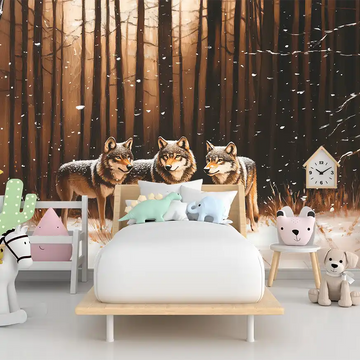 Фототапет Вълци в зимната гора за детска стая