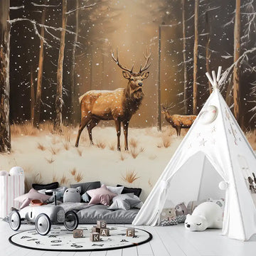 Фототапет Зимни горски елени за детска стая