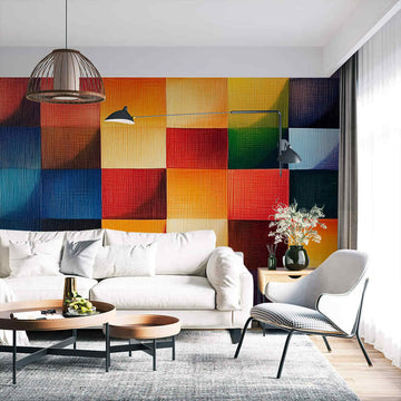 Фототапет Цветна Геометрична Мозайка от Текстурирани Квадрати