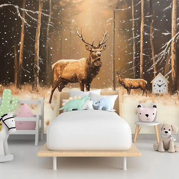 Фототапет Зимни горски елени за детска стая