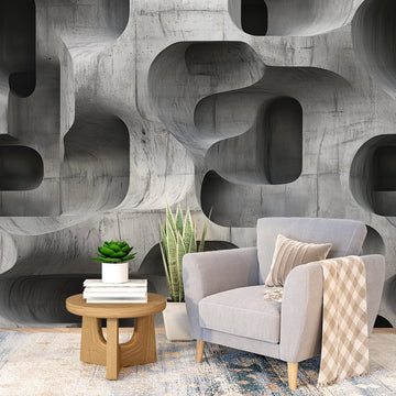 абстрактен фототапет за хол с модерни геометрични форми и текстури