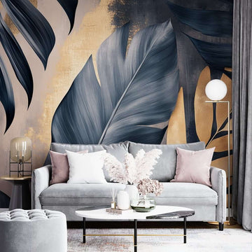Фототапет Графитени Палмови Листа със Златни Щрихи