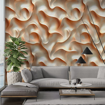 Фототапет Вълшебни вълни за хол, създаващ уютна атмосфера с плавни и елегантни форми в топли цветове.