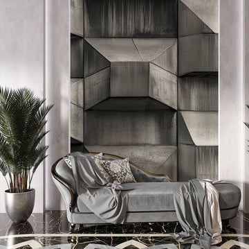 Фототапет Геометричен Бетон с Текстура, модерен стенен декор с елегантна игра на светлосенки.