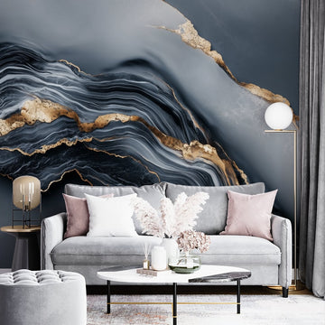 Фототапет Златни Линии и Тъмен Мрамор | Стилен Декор