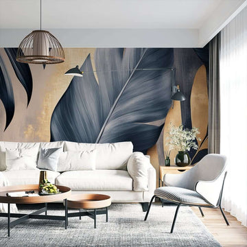 Фототапет Графитени Палмови Листа със Златни Щрихи