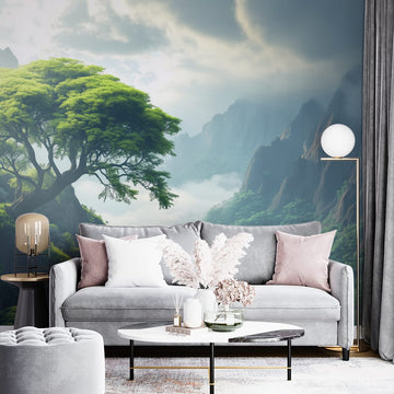 Фототапет Мъглива планинска гора за хол