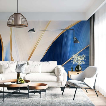 Фототапет Ефирни Сини Листа със Златни Контури