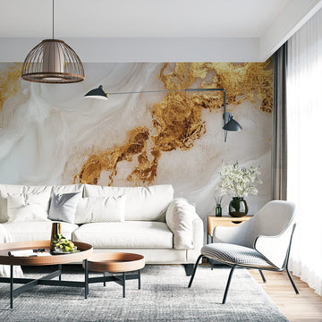 Фототапет Златист Мрамор с Бели Вълни | Прекрасен Дизайн