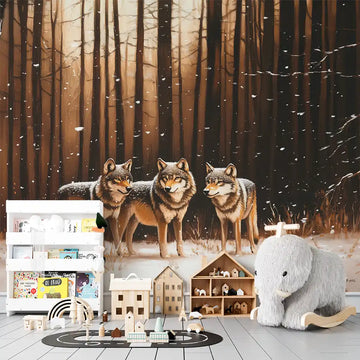 Фототапет Вълци в зимната гора за детска стая