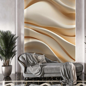 фототапет за хол вълни от нежност на стена с плавни извивки в бежови и кремави нюанси