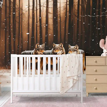 Фототапет Вълци в зимната гора за детска стая