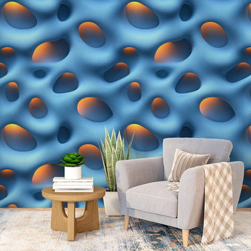 Фототапет плувен океан с безгранични водни вълни и нюанси на синьо и оранжево.