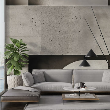 фототапет светло сив бетон с текстура в модерен хол с елегантен декор