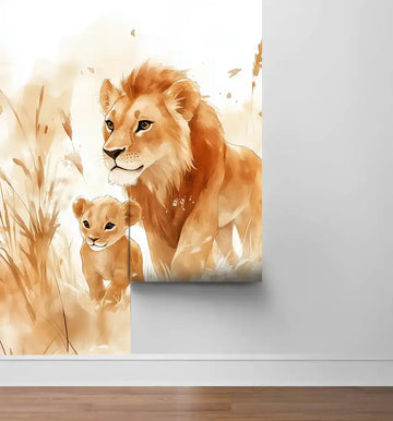 Фототапет Акварелно лъвско семейство за детска стая