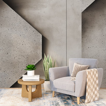 Фототапет Светло Сив Бетон и Геометрични Формы за Хол с модерни линии и текстуриран дизайн