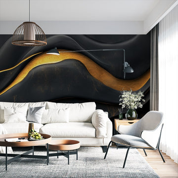 Фототапет Златни Вълни на Тъмно Черно | Стилен Декор