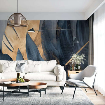 Фототапет Златна Палмова Симфония върху Тъмносин Велур