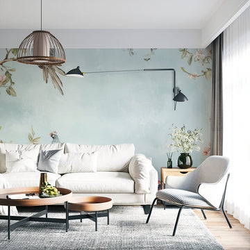 Фототапет Птички в цветна градина за хол