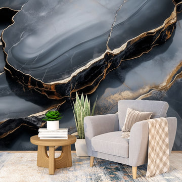 Фототапет Черен Мрамор с Златни Вени | Елегантен Декор