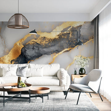 Фототапет Златни Линии и Сив Мрамор | Елегантен Дизайн