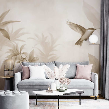 Фототапет Ефирна Колибри и Бежови Тропически Палми