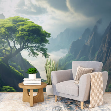 Фототапет Мъглива планинска гора за хол