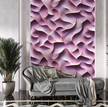 фототапет романтични вълни за хол на стена до удобен диван и зелено растение