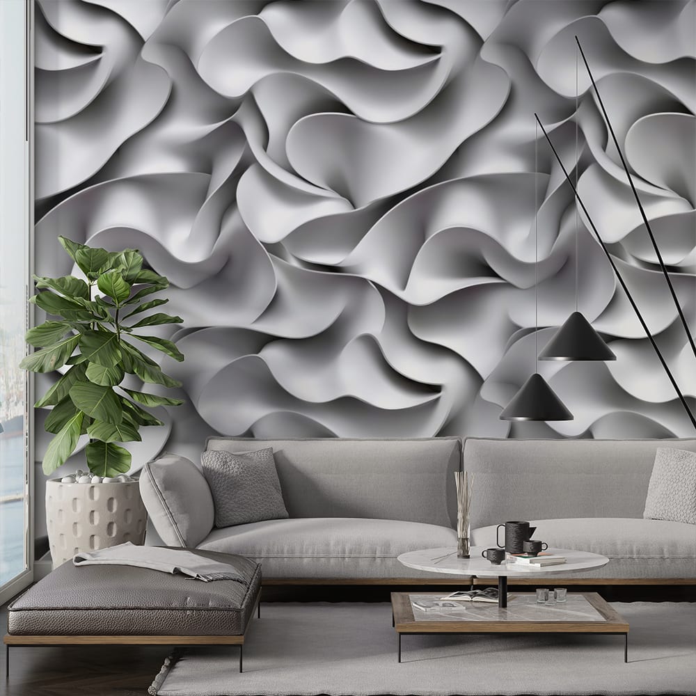 летящи рози фототапет на стена в хол, елегантен и изискан дизайн с нежни извивки