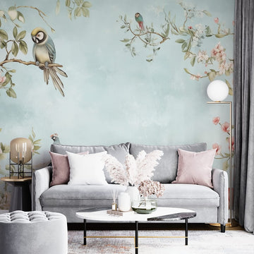 Фототапет Птички в цветна градина за хол