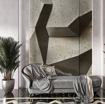 фототапет архитектурен бетон с динамични формировки за хол и еко материали