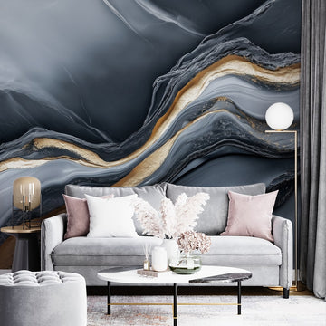 Фототапет Златни Вълни и Тъмен Мрамор | Еко Материали