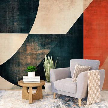 Геометричен фототапет в графит теракота бежово, стилен интериор с абстрактен дизайн.