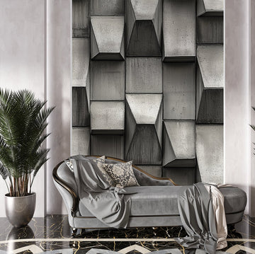 фототапет бетонни скули индустриален стил на стена с геометрични форми и текстура