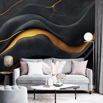 Фототапет Златни Вълни на Тъмно Черно | Стилен Декор