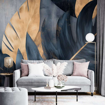 Фототапет Златна Палмова Симфония върху Тъмносин Велур