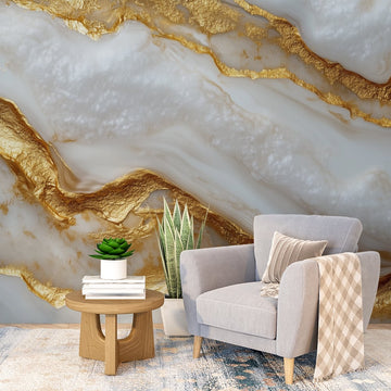 Фототапет Златисти Вени в Мрамор с елегантен дизайн и стилен интериор.
