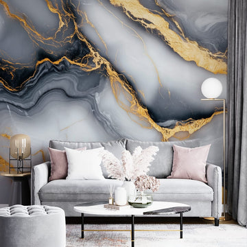 Фототапет Златисти Линии върху Мраморна Текстура | Елегантен Декор