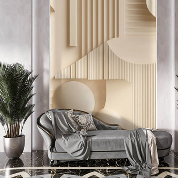 Геометрични фототапети за хол с елегантен дизайн и модерни форми на стена.