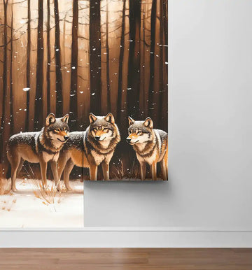Фототапет Вълци в зимната гора за детска стая