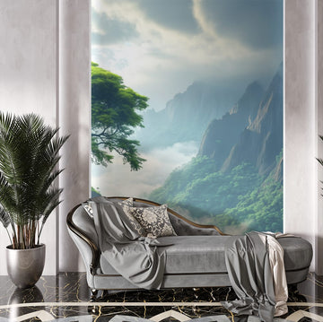 Фототапет Мъглива планинска гора за хол