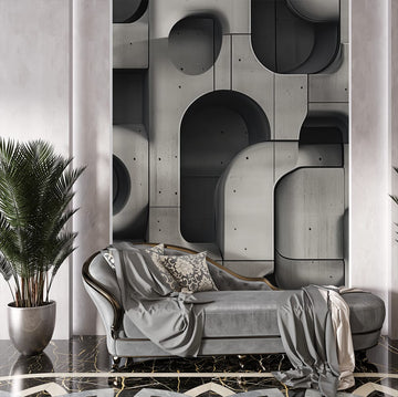 Геометричен фототапет за хол с абстрактен дизайн, перфектен за модерни интериори.