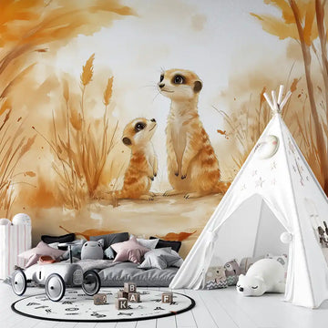 Фототапет Мама и бебе сурикати за детска стая