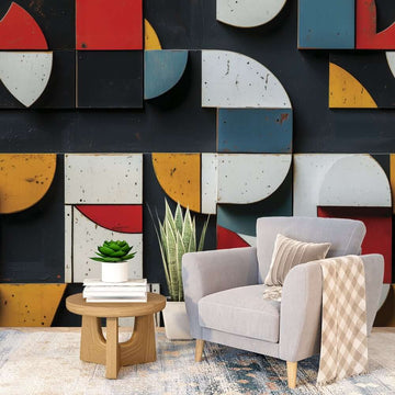 Фототапет Геометрични цветни форми за хол, самозалепващ декор с модернистични фигури. Геометрични цветни фототапети.