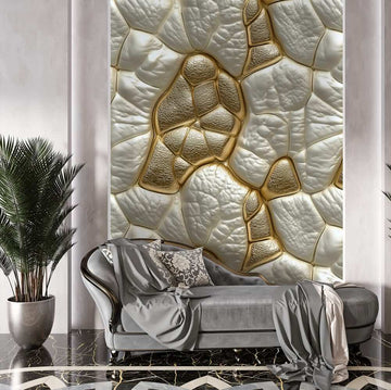 фототапет стилна текстура — самозалепващ декор с елегантни златисто-сиви текстурни елементи в хол.